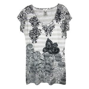 Cache Medium Dress Mini Shift Embroidered‎ Rhinestones Sparkly Silver Black 560
